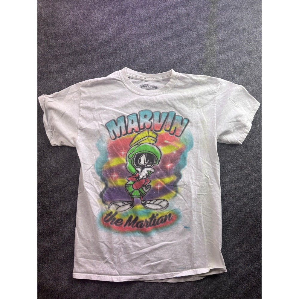 Looney Tunes Marvin the Martian T-Shirt Mens Size M White Graphic Airbrush Style
